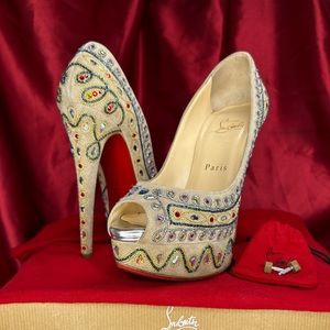 100% Authentic Christian Louboutin Bollywoody 150 Veau Swarovski Crystal